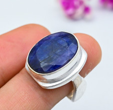 Blue Sapphire Lab-Created Gemstone 925 Sterling Silver Ethnic Jewelry Ring Gifts