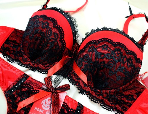 Sexy Sujetador conjunto De Encaje Rojo Negro Damas Underwire Lencería  Conjuntos Push Up Tanga Lentejuelas | eBay