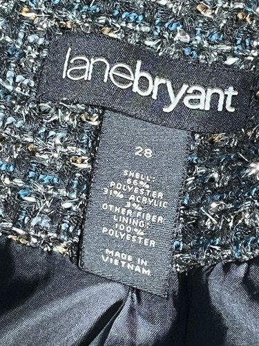 Lane Bryant SZ 28 Women’s Black Tweed Metallic Open Front Zipper Pockets Blazer - Picture 5 of 7