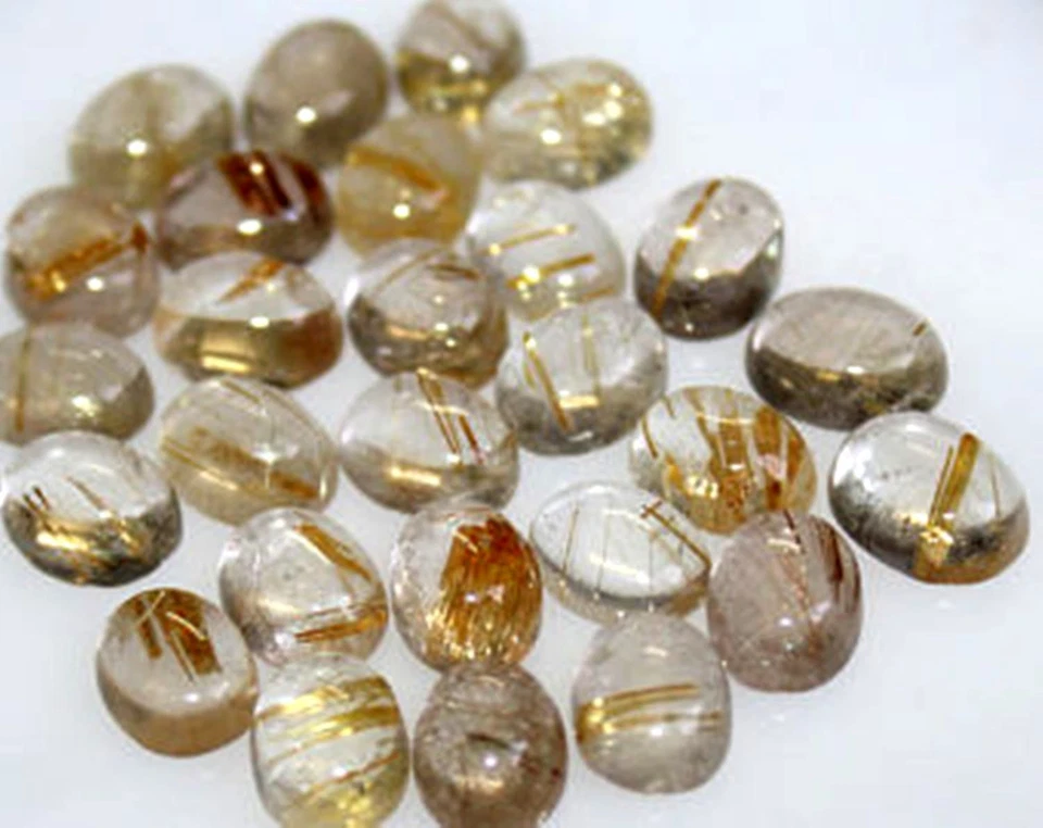 8X6MM TO 14X10MM NATURAL GOLDEN RUTILE QUARTZ OVAL SHAPE FLAT BACK CABOCHON - Image 2 of 3