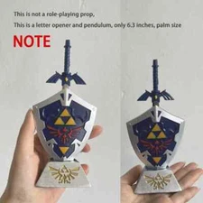 6.25” Anime Legend Of Zelda Swords Fantasy Letter Opener W/ Shield & Stand Resin