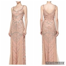 Aidan Mattox Sequins Beaded Mesh V-Neck Gown Formal Evening Bridesmaid Dress