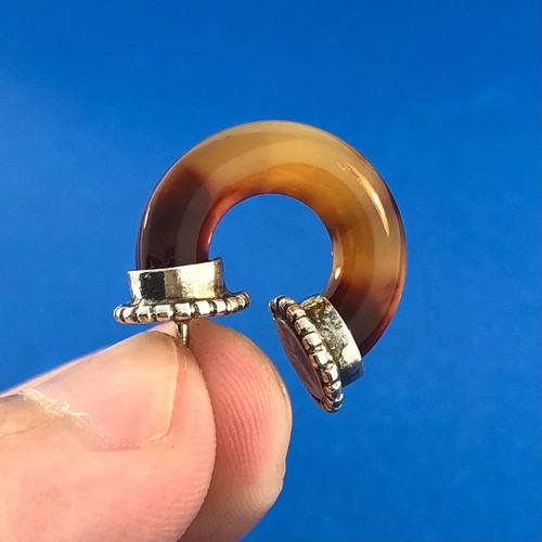 Vintage 925 Sterling Silver Amber Tube Half Hoop Stud Earrings - Bild 5 von 9