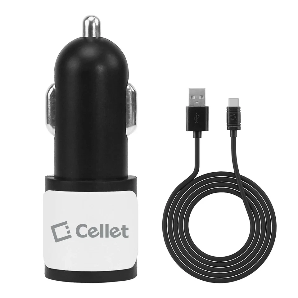Cellet 2.1A/10W High Power Dual USB Car Charger (Type-C Cable Included) - White - Image 2 of 4