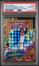 PSA 10 /75 VICTOR WEMBANYAMA 2024 TOPPS FINEST SHOWSTOPPERS #S13 BLUE GEO