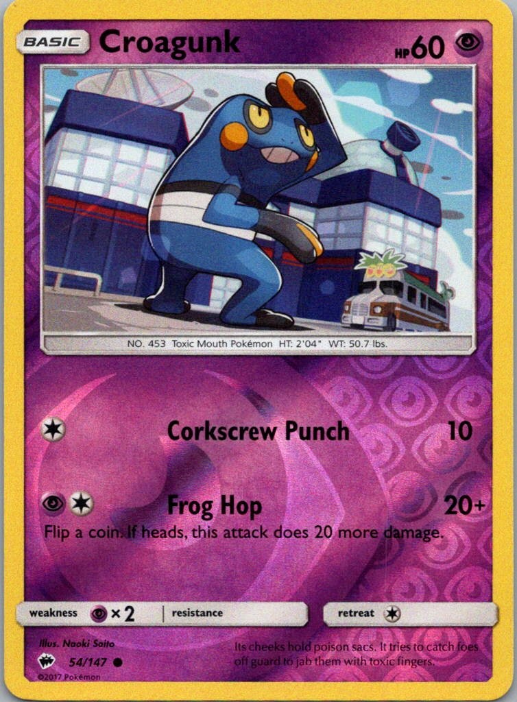 Pokemon TCG Croagunk 54/147 Burning Shadows Rev Holo NM
