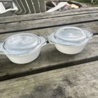 Set of 2 Vintage Anchor Hocking Fire King Milk Glass #472 Baking Dish with lid