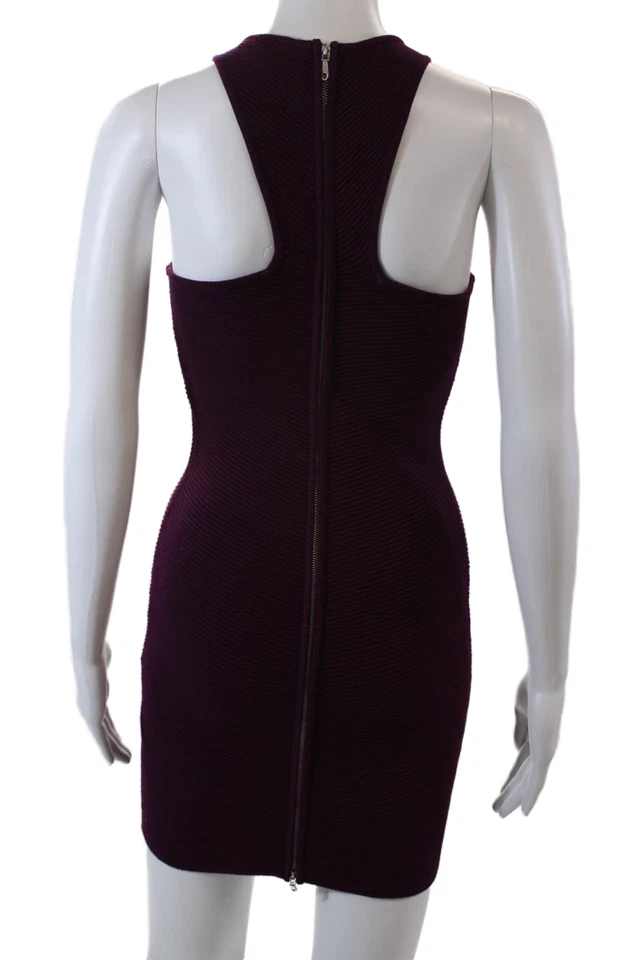 Rebecca Minkoff Womens Textured Halter Sleeveless Bodycon Dress Maroon Size XS - Image 3 of 4