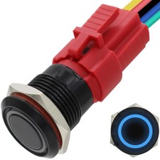 16MM Latching Push Button Switch 12V, On Off with Black Shell-Blue
