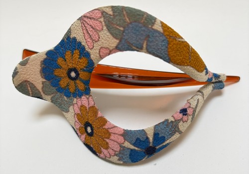 Kimono Hair Clip Harp Style Japanese Fabric Floral Blue 5" for LARGE VOLUME Hair