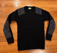 LL Bean Commando Sweater Fits Mens Small Black Merino Lambswool Shooting Hunting
