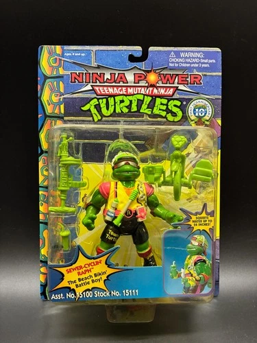 TMNT Ninja Power Sewer Cycling Raph vintage Turtles figure MOC 1996 Clean!
