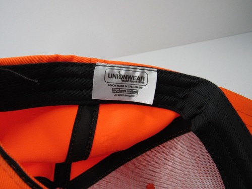Workers United MADE IN AMERICA Strap Back Hat Cap Hunter Orange USA #H5 - Picture 6 of 6