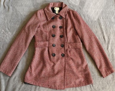 Needle & Thread Double Breasted Herringbone Tweed Pea Coat Womens Size M