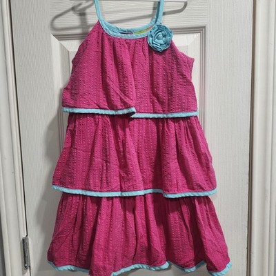 PENELOPE MACK SUN DRESS GIRLS pink trimmed in teal SIZE 7