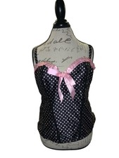 CACIQUE Black Pink Polka Dot Pin Up Retro Bustier Corset Size 18/20 NWT