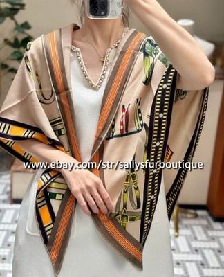 Sallys Cashmere & Silk Wrap Scarf Belts Print 2 Face Triangle Shawl 195* 90cm