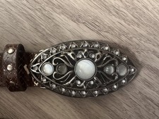 Western Rhinestone Oval Belt Buckle Silver Tone Boho Cowgirl Statement