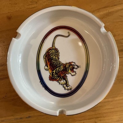 Grateful Dead Tiger Design Ceramic Ashtray - Round Colorful Trim White
