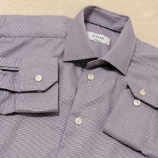 Camicia Eton Uomo 40 15 3/4 Viola Vestibilità Contemporanea Twill