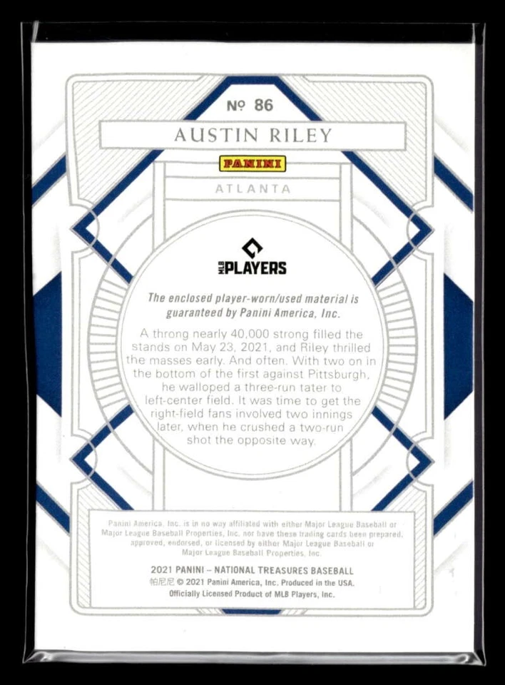 2021 Panini National Treasures Austin Riley Jersey Relic Holo Gold /25 UX5542 - Image 2 of 2