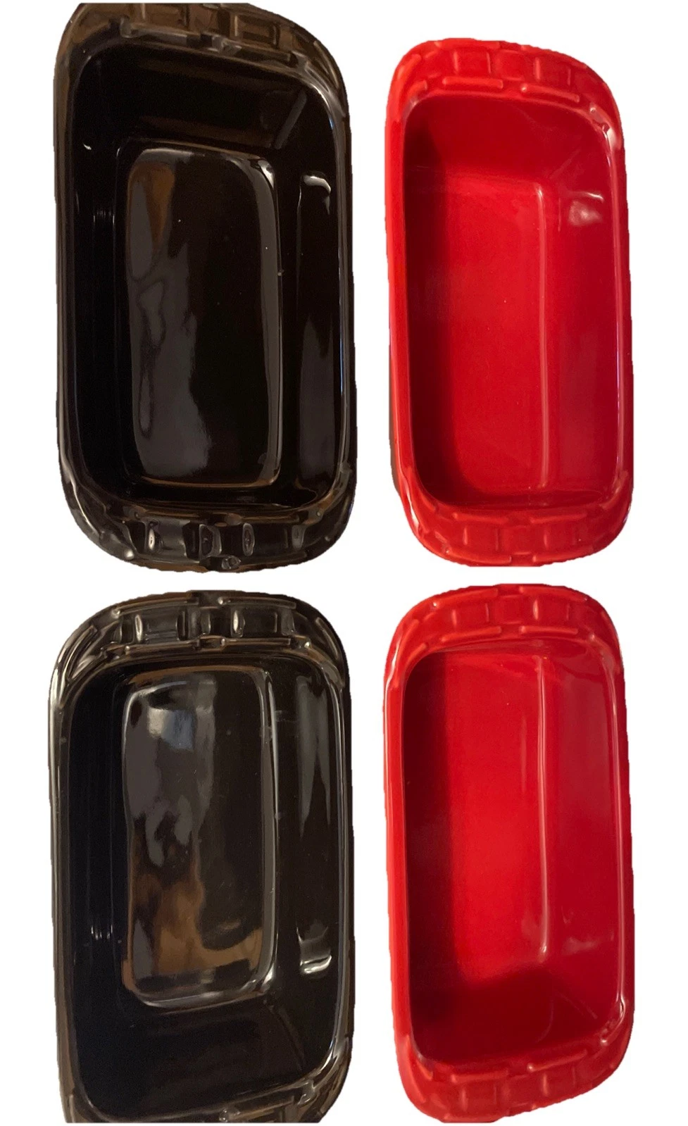 4-Longaberger Woven Traditions Pottery Mini Loaf Pans 8" x 4" 2-Paprika -2-Black
