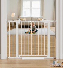 White Baby Gate for Stairs  Doorways, 29.7-40.6", Self-Closing, Durable