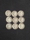 (9) 1916-1940 Mercury Dime F FINE Silver Lot