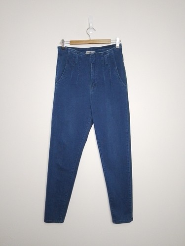 Wakee Ladies High Rise Stretch Pleated Blue Denim Size 12 Jeans VGC
