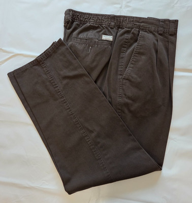 Mens Bugle Boy Basics 38Wx32L Brown Dress Pants Slacks Pleat-Front Elastic Waist