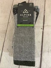 Alpine Design Crew Cut Merino Wool Hiking Socks Grey Black Blue Green LG 8-12