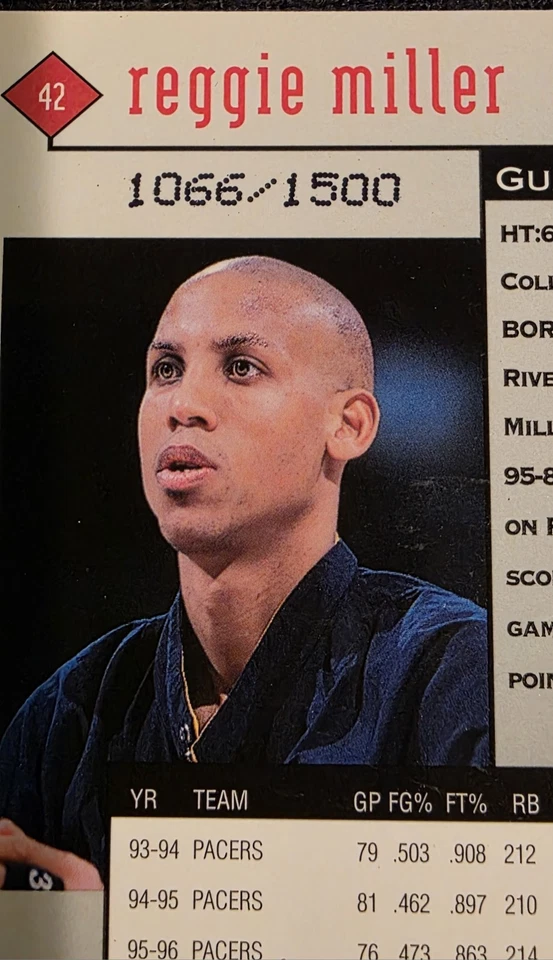 1998-99 Upper Deck Black Diamond Reggie Miller #42 Triple Diamond /1500 Pacers - Image 2 of 4