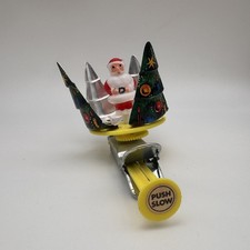 Vintage Toy Japan Tin Litho Spinning Christmas Tree Santa Push Spinner Works