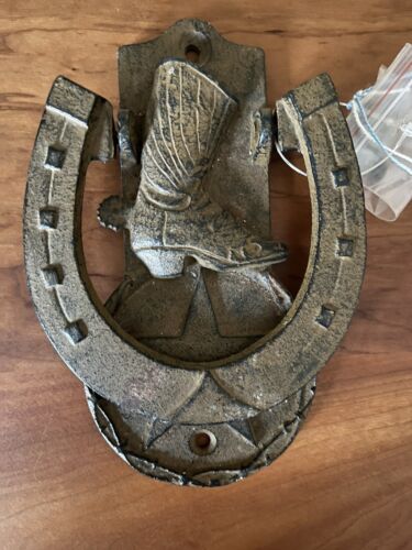 Western Horseshoe Cowboy Boot Star Door Knocker ; Cast Iron; with Hardware - Afbeelding 1 van 3