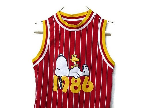 Peanuts Retro 1986 Pinstripe Bodysuit unisex kids Size S Red - Picture 3 of 4