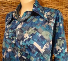 Vtg True 70s Blue Abstract Pimp Disco Long Sleeve Shirt L 16-16 1/2 Big Collar