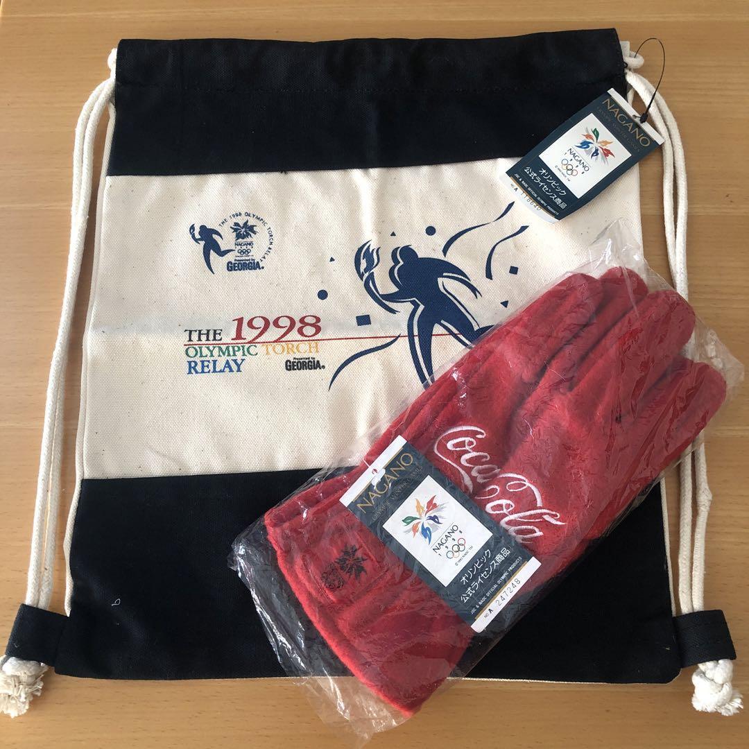 Nagano Olympics Coca-Cola Fleece Gloves and Knapsack Official Merchandise