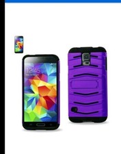 REIKO SAMSUNG GALAXY S5 HYBRID FISHBONE CASE WITH KICKSTAND IN BLACK PURPLE BB