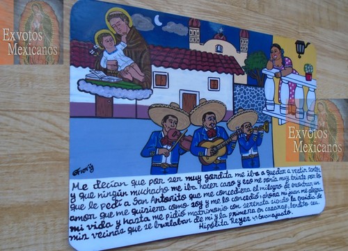 Exvoto Fat woman is thankful she found true love theme hand painted folkart - Picture 2 of 3
