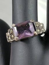 Vintage Sterling Silver 9mm Amethyst Marcasite Ring Size 5.75