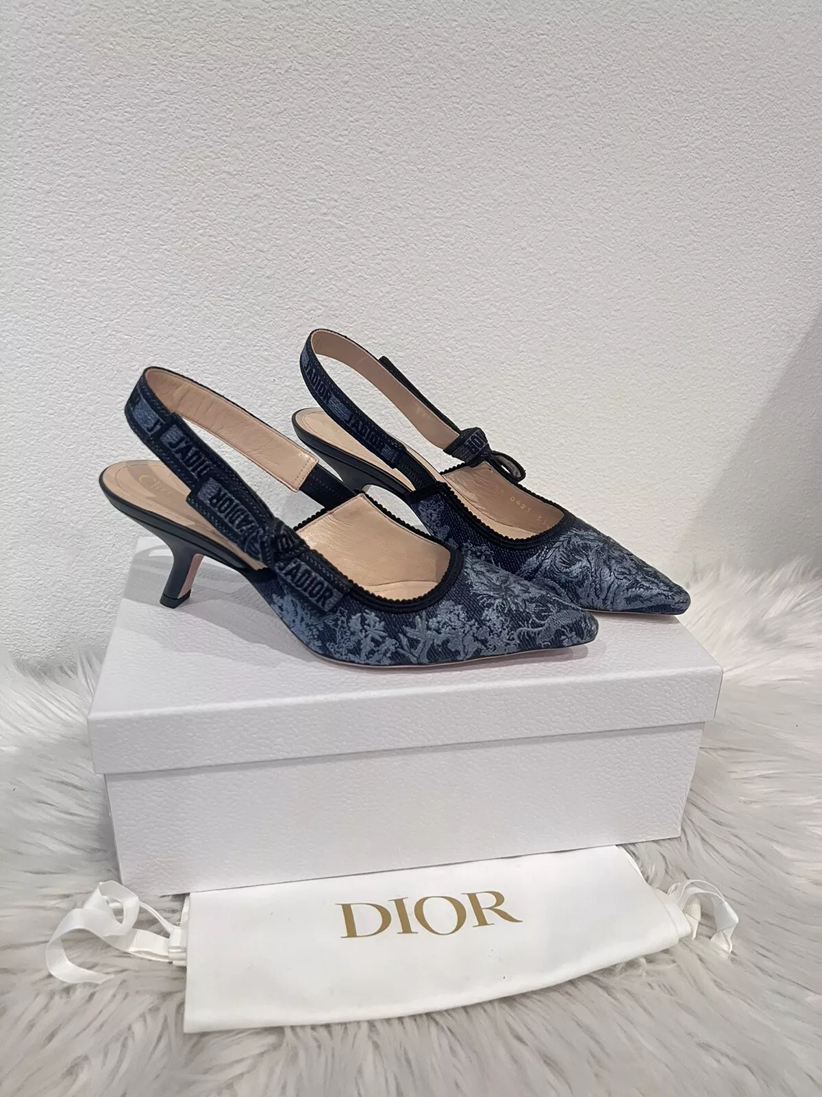 Escarpin Dior J'adior Jadior denim jean écharpe chaton talon Dway mule 38,5 neuf dans sa boîte