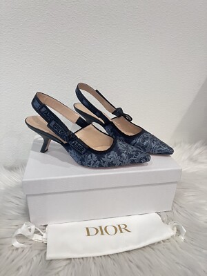 NIB Dior J'adior Jadior Denim Jean Slingback Kitten Heel Dway Mule
