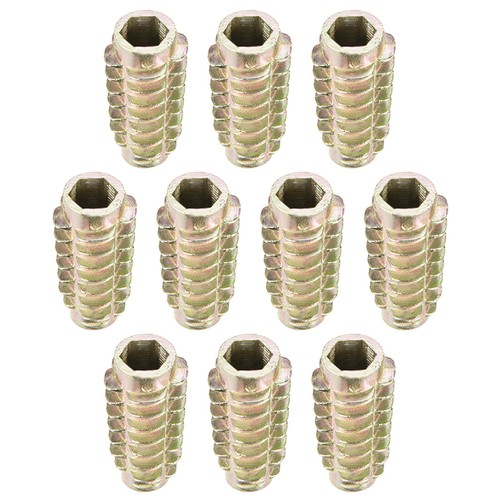 10 Inserts Filetés Hexagonaux M10x20mm Zincés - Uxcell - Pour Fixation Encastrée