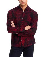 NWT HUGO Ermo Casual Slim Fit Long Sleeve Button Front Shirt Dark Red L