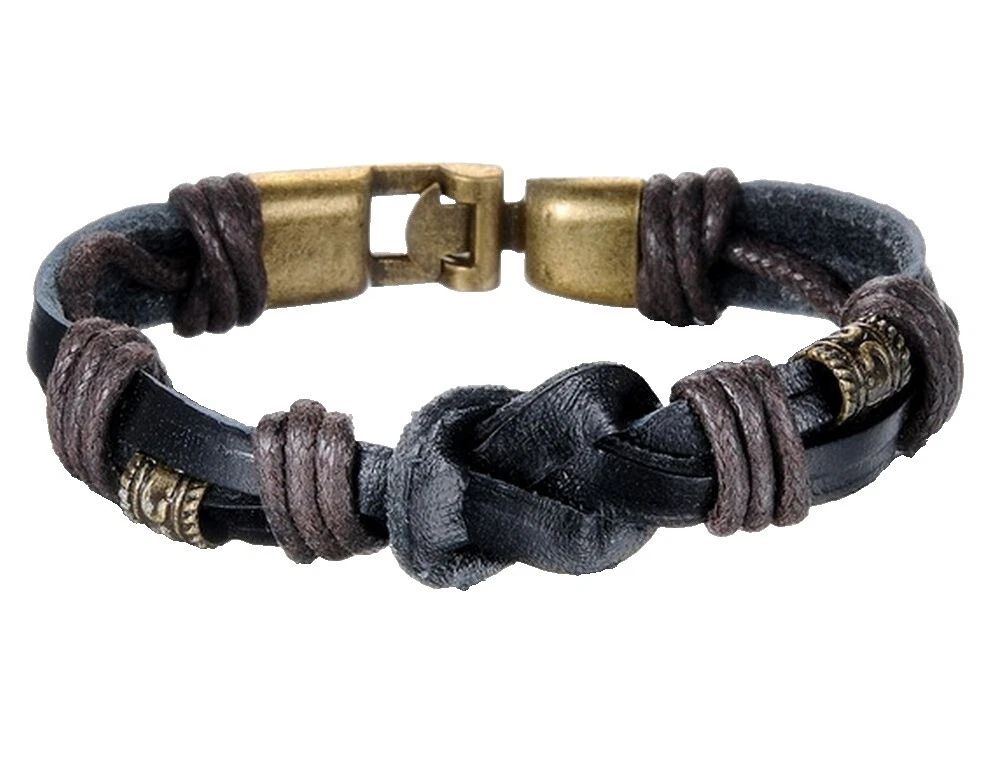 Black Leather Bronze Jewelry for Men