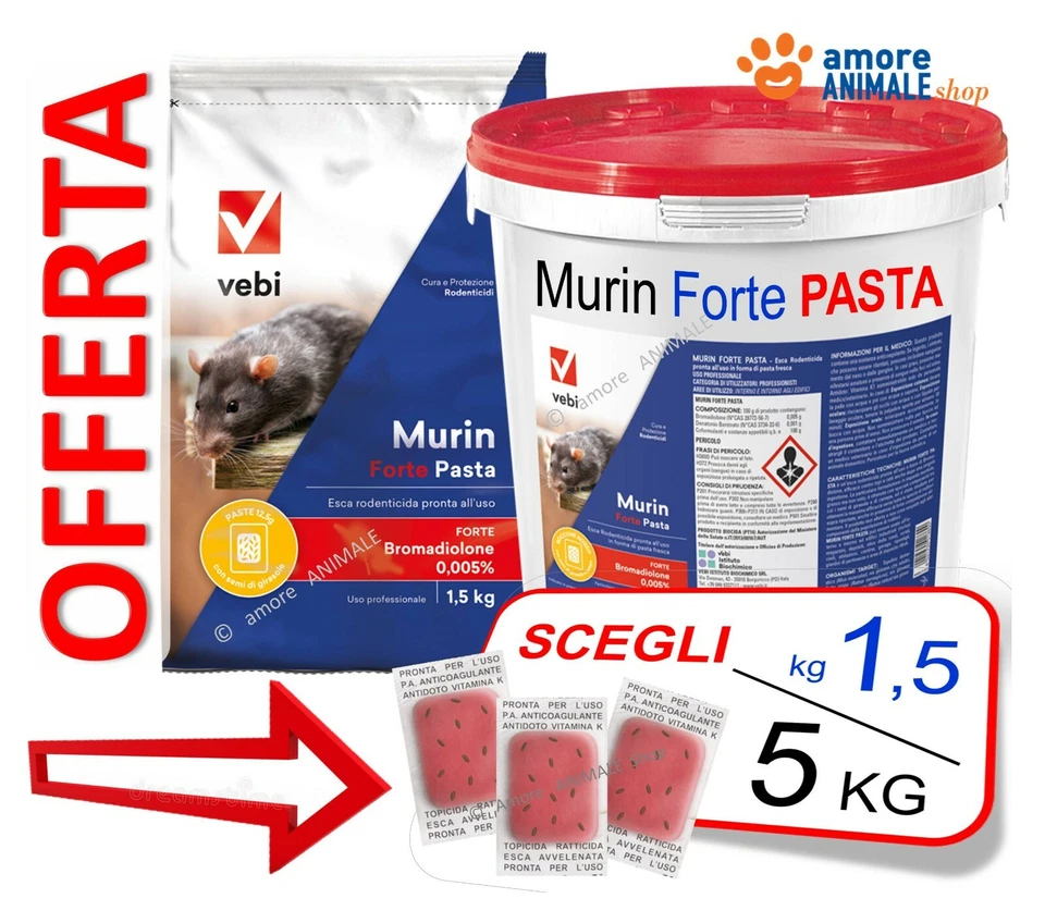 Vebi MURIN FORTE PASTA → 1,5 / 5 kg Veleno Esca Topicida Ratticida Topi e Ratti