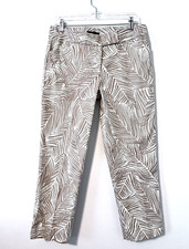 TALBOTS Modern Ankle Crop Pants Size 8 Palm Leaf Print Stretch Tan White