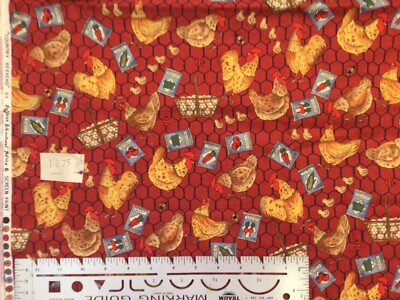 Hoffman Country Weekend Chickens Seed Packs Cotton Fabric 1.87 Yards