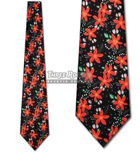 Poinsettia Tie Christmas Neckties Mens Holiday Neckties Floral Neck Ties NWT