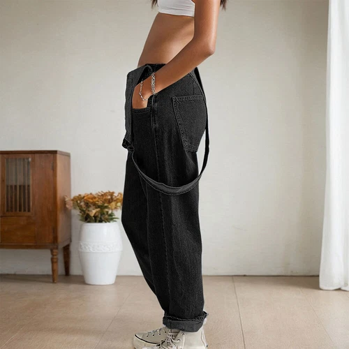 Damen Latzjeans Latzhose Denim Jumpsuit Baggy Overalls Jeanshosen Trägerhosen DE - Bild 13 von 20
